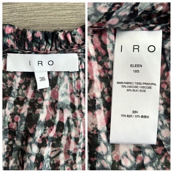 IRO Eleen Sheer Blouse Black & Pink Spotted Silk Blend Women's 36 / Small - Picture 4 of 12